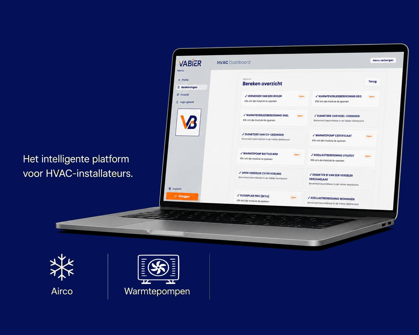 Vabier desktop applicatie op een laptop